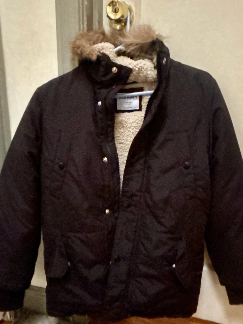 Old Navy Kids Black Puffer Jacket with Faux-Fur Trim